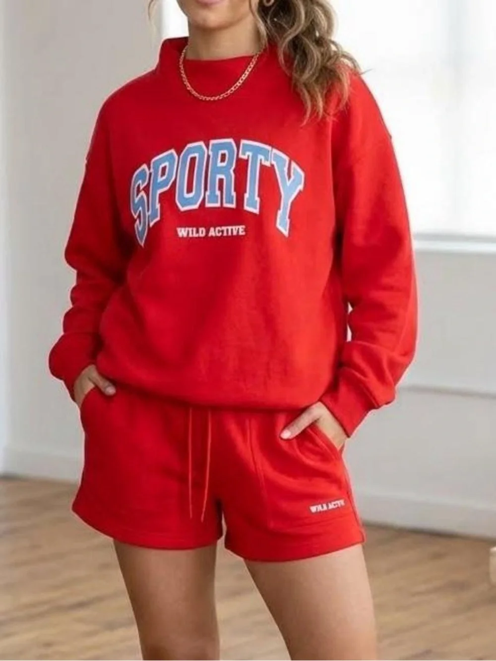 NWT Wilo The Label Sporty Sweatshirt & Shorts Set in Red, SZ S